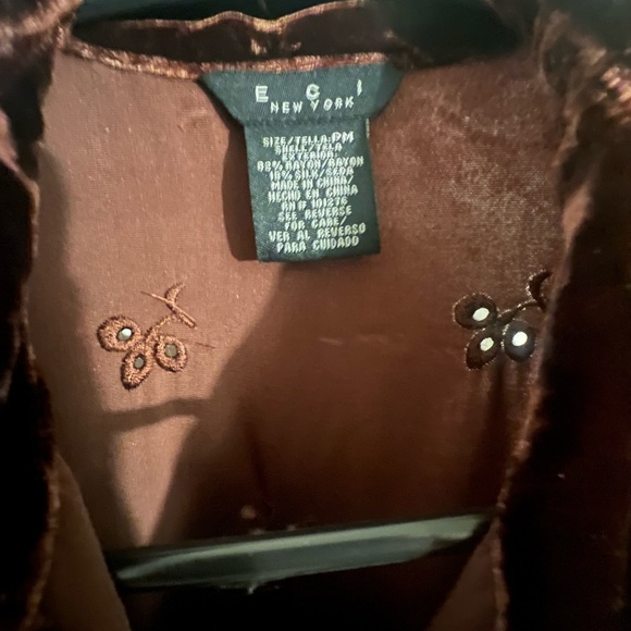 ECI Rich Brown Velvet Shirt with Floral Embroidery - Picture 8 of 10